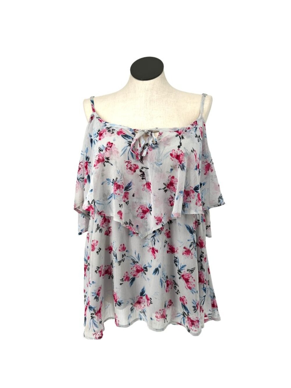 Torrid Floral Ruffle Sleeveless Top Size 3X White Pink Blue Lightweight